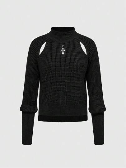 Goth Suéter de mujer con colgante de cruz hueca gótica