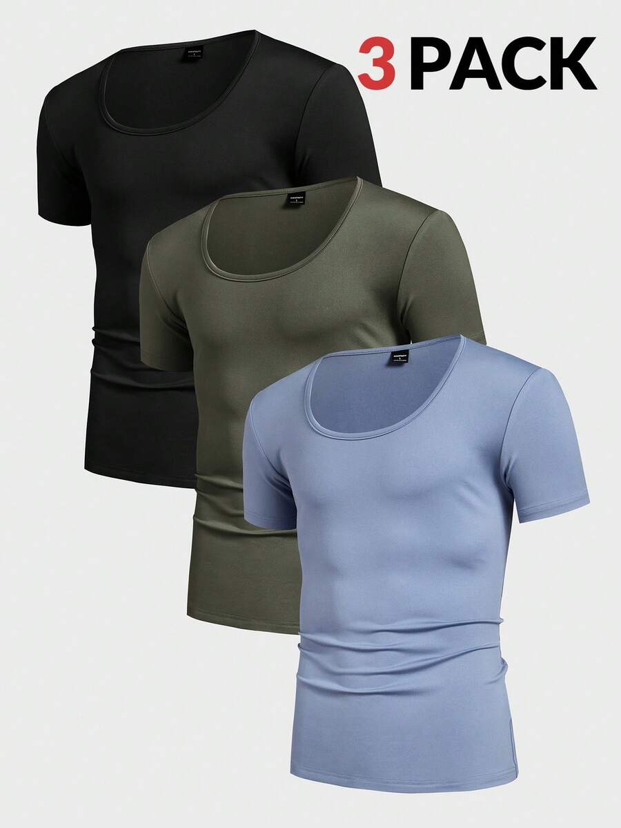 Manfinity VCAY Men's Knitted Casual Loose Solid Color Short Sleeve T-Shirt - Black - View 1