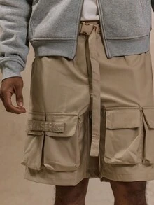 Musero Short cargo tactique avec taille élastique, boucle à clip, détail d'ajustement. Style de rue pour l'été et les vacances - Kaki - Voir 5