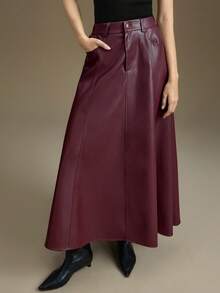 Ontre Women's Loose A-Line Leather Skirt, Suitable For Urban Commute, Business Casual, Office Wear, Teacher, Elegant Style, Valentine's Day - Burgundy - View 7