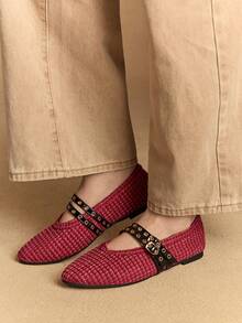 Rosivie 2025 Handwoven Niche Fashion Shoes, New Arrival Double Buckle Strap Ballet Flats For Women - Red - View 5