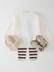 THE HAPPY LOOK 2pcs/Set Young Girl Cartoon Animal Pattern Knit Soft Crew Neck Long Sleeve Sweatshirt And Striped Elastic Waist Flared Pants Set - Multicolor - View 2