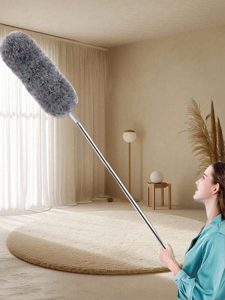 1 pieza Plumero de microfibra, plumero de plumas extensible (acero inoxidable) de 25 a 56 pulgadas, plumeros reutilizables y flexibles, plumeros lavables para limpiar ventiladores de techo, techos altos, persianas, muebles, automóviles - Gris - Añade 6