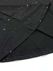 Rafferiza Damen Maxikleid mit hohem Kragen, Pailletten-Mesh, Schlitz, Trompetenärmel, taillierter Passform und Fischschwanz-Saum