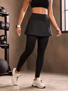 Powerista Solid Color Two-Tone Sport Leggings Yoga Women Pants - Black - View 3