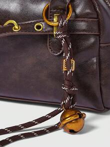 ROMWE Grunge Punk 女士复古咖啡棕色保龄球包，新款时尚手提包带肩带设计，小巧休闲单肩斜挎包带结饰，适合手机、零钱包、情人节礼物 - 咖啡棕 - 查看 4