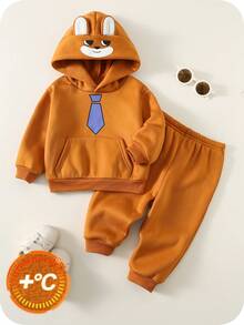 SHEIN Set de 2 piezas de sudadera con capucha y pantalones con diseño de zorro de dibujos animados para bebé recién nacido niño/niña, para otoño/invierno - Multicolor - Ver 4