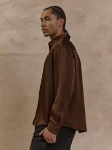 Musero Men Satin Oversized All Over Print Detail Button Through Long Sleeve Shirt SPRING SUMMER Smartwear - Brown - View 3