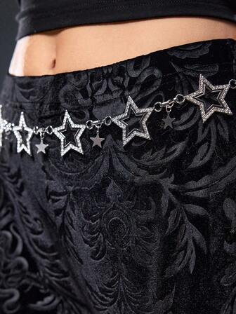 Goth Minimalist Five-Pointed Star Studded Women Waist Belt, Versatile