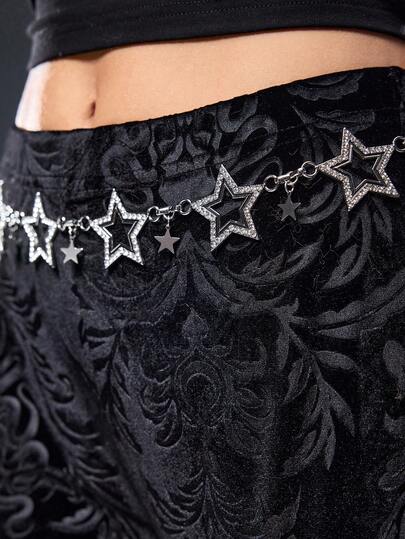 Goth Minimalist Five-Pointed Star Studded Women Waist Belt, Versatile