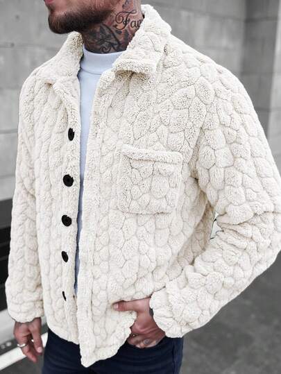 Manfinity CasualCool 男士长袖休闲日常通勤简约纯色拼接口袋抓绒外套，秋冬款