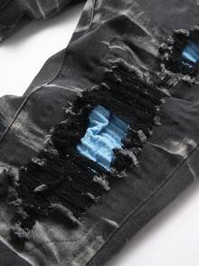 Chillumni Men's Fashion Distressed Slant Pocket Skinny Fit Jeans Slim Fit Black Street Hang Out Distressed Jeans For Boyfriend & Husband