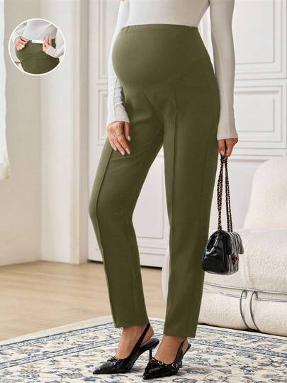 SHEIN بنطلون كاجوال للحوامل بتصميم خطوط مخططة وخصر قابل للتعديل