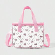 ROMWE Kawaii 1 Túi đựng đồ ăn trưa giữ nhiệt dễ thương có họa tiết nơ chấm bi màu hồng dung tích lớn - Hồng - Xem 7