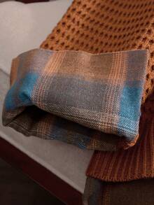 Rusticease 大码女式格子拼接圆领长袖休闲宽松套头毛衣，秋冬橙色毛衣乡村风格乡村音乐会 - 鏽棕色 - 查看 5