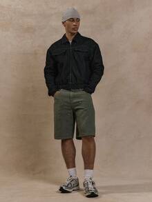 Musero Longline Cargo Pocket Carpenter Denim Shorts Spring Summer - Army Green - View 1