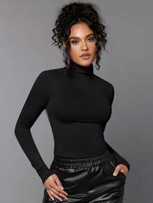 Silquee Hollow Out Back Design Half High Neck T-shirt For Women - Black - View 4