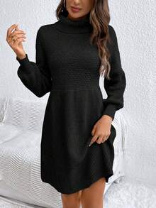 SHEIN Frenchy Vestido de punto con mangas farol y cuello alto para otoño/invierno