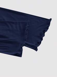 SHEIN MOD Casual Versatile Scoop Neck Flare Sleeve Navy Blue T-Shirt