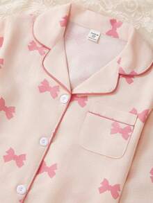 Sparklyn Valentine's Day 2pcs Girls Casual Butterfly Print Long Sleeve Cardigan And Pants Set, Comfortable Home Outfit - Multicolor - View 5