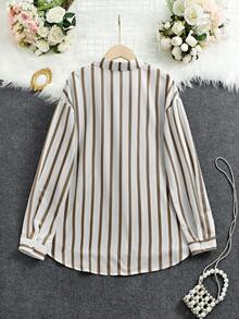 INAWLY 女士春秋宽松条纹长袖口袋休闲衬衫女式衬衫