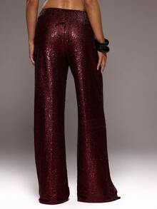 MUSERA Mid Rise Tie Front Sequin Wide Leg Trousers Autumn Winter Sexy Elegant Occasion Party Evening  NYE