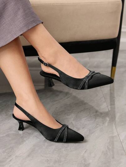 Sleekvia Women's Pointed Toe Twist Knot Design Buckle Closure Fashionable Daily Wear High Heel Pumps