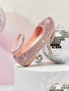 Mini mi 儿童圆头水钻踝带记忆棉粉色平底鞋 – 闪耀夺目的混码闪亮款，打造公主风造型 - 粉色 - 查看 7