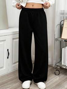 Sparklyn 少女休闲低腰宽松羊毛运动裤，秋冬 - 黑色 - 查看 5