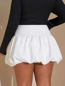 SHEIN Tall CURVE Chân váy hoa ngắn trơn màu cỡ lớn dành cho nữ - trắng - Xem 2