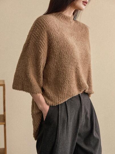 Dazy-Less Chemise décontractée ample en marron texturé pour femmes, élégante pour l'automne/l'hiver