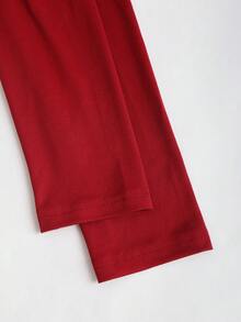 Sweetra 复古美式设计不对称肩部 T 恤，修身修身女式 T 恤，全新秋季系列 - 紅色 - 查看 4