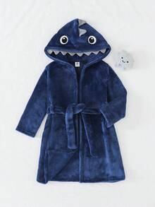 THE HAPPY LOOK Young Boy Cartoon Shark Hooded Long Sleeve Drawstring Sweatshirt - Multicolor - View 4