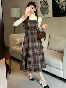 DAZY 优雅图案无袖美人鱼中长连衣裙，秋季女装