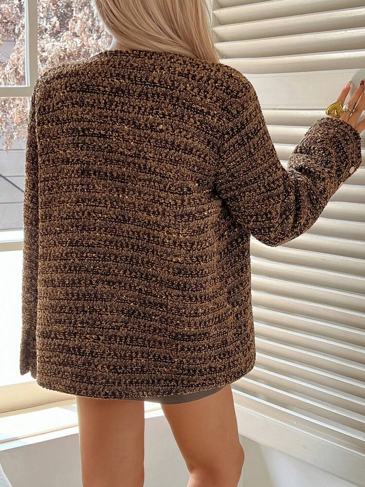 Women's Casual V-Neck Floral Tweed Regular Jacket, Autumn Women Coats