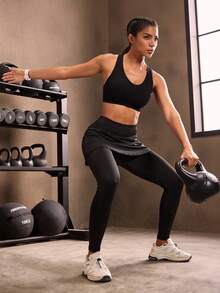 Powerista Solid Color Two-Tone Sport Leggings Yoga Women Pants - Black - View 6