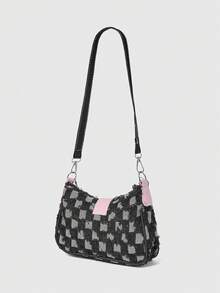 DareSee Y2K 时尚多功能星月装饰独特粉色链条单肩包，女士法棍包，小众时尚设计，蒸汽朋克，哥特风，女士包包，酷女孩街头风，音乐节，派对，摇滚风女士包包，适合女孩街头风格，明星同款印花女士单肩包，完美搭配派对服装，Y2K 音乐节礼物 - 黑色 - 查看 5