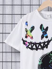 SHEIN Tween Boy Loose Casual Round Neck Luminous Print Short-Sleeved T-Shirt