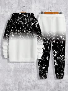 Manfinity LEGND 2 件男士休闲渐变色连帽衫和裤子运动服套装，秋季服装