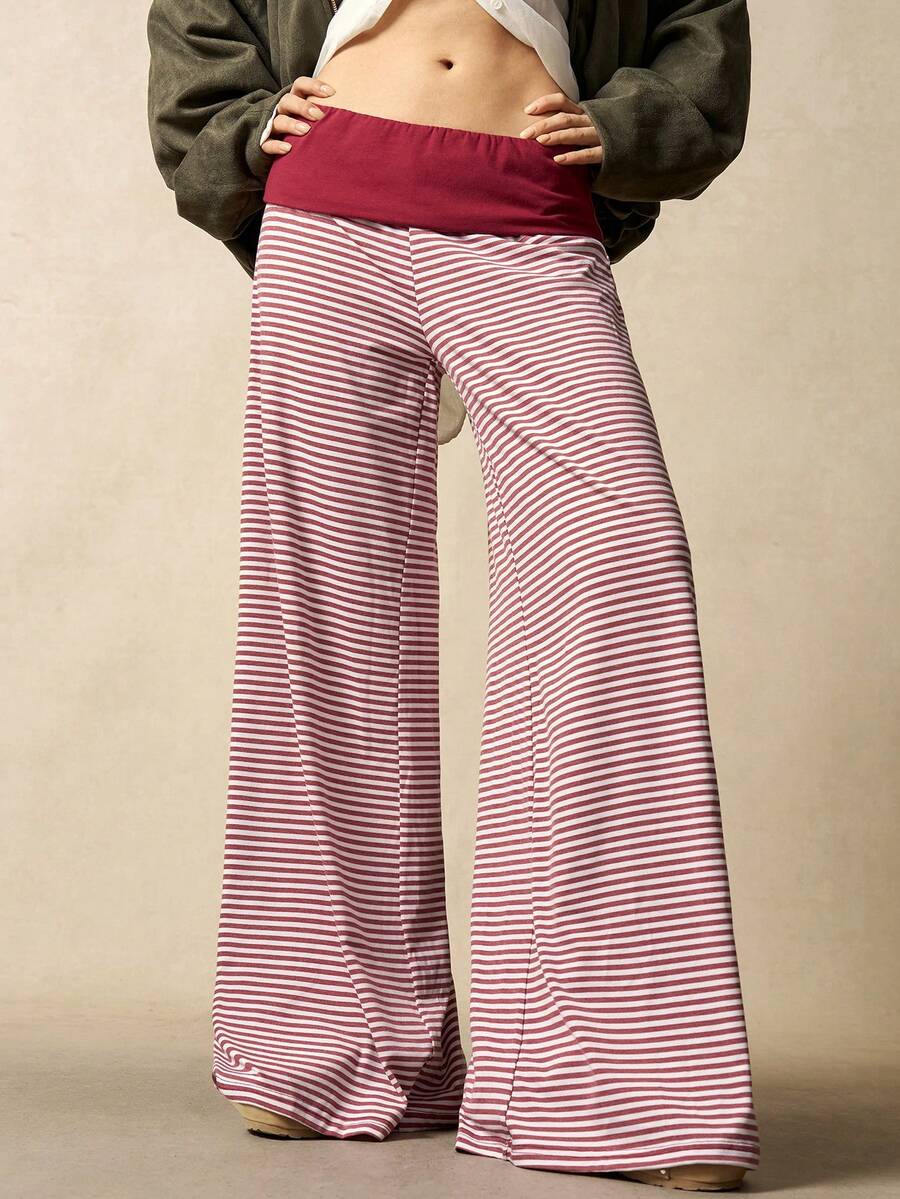 Bohemela 波西米亚风条纹喇叭裤，女士休闲装，适合春季、夏季、情人节、音乐节、派对等场合。 - 紅色 - 查看 1