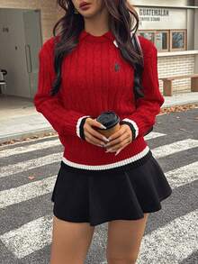 INAWLY Women's Embroidery Contrast Color Sweater, Autumn/Winter - Red - View 6