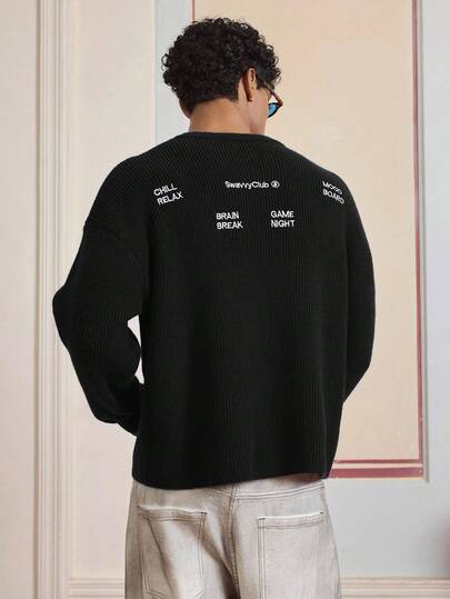 SWAVVY Men's Casual Loose Fit Crew Neck Long Sleeve Knit Sweater