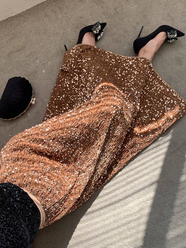 Women's Elegant Sequin Decorated Skirt, Autumn Winter Women Skirts Carnival