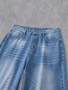 Manfinity Denimwave Herren einfarbige Jeans im täglichen Stil, schlichte blaue Cargo Jeans in weiter Passform mit Waschung, als Geschenk für Ehemann oder Freund - Blau - Übersicht 6