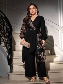 Gownix Bộ 2 món tay áo đèn lồng quấn quanh bằng lưới lấp lánh cỡ lớn - màu đen - Xem 4