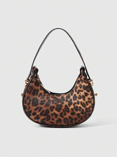DareSee Mini Cute Leopard Print Shoulder Bag For Women, Fashionable & High-Quality Half Moon Shape Handbag, Stylish & Lightweight Gifts