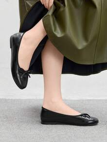 CUCCOO BIZCHIC Zapatos planos casuales con decoración de lazo para mujer - Negro - Ver 3