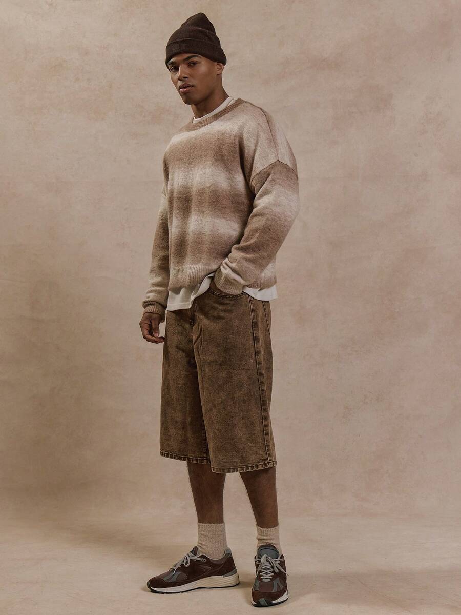 Musero Men Longline Washed Denim Shorts - Brown - View 1