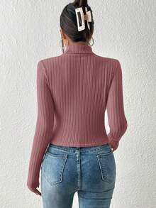 SHEIN Frenchy Cut Out Turtleneck Asymmetrical Top Textured Fabric Tee Christmas Spring - Red Violet - View 2