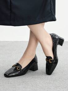 CUCCOO BIZCHIC 女士经典黑色漆皮 T 型带平底鞋 - 黑色 - 查看 4